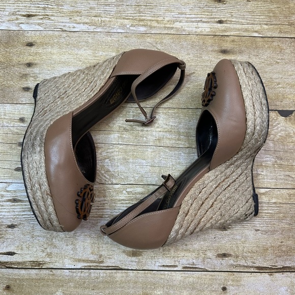 Roberto Cavalli Zeppa Nappa Tan Wedges - Picture 1 of 10